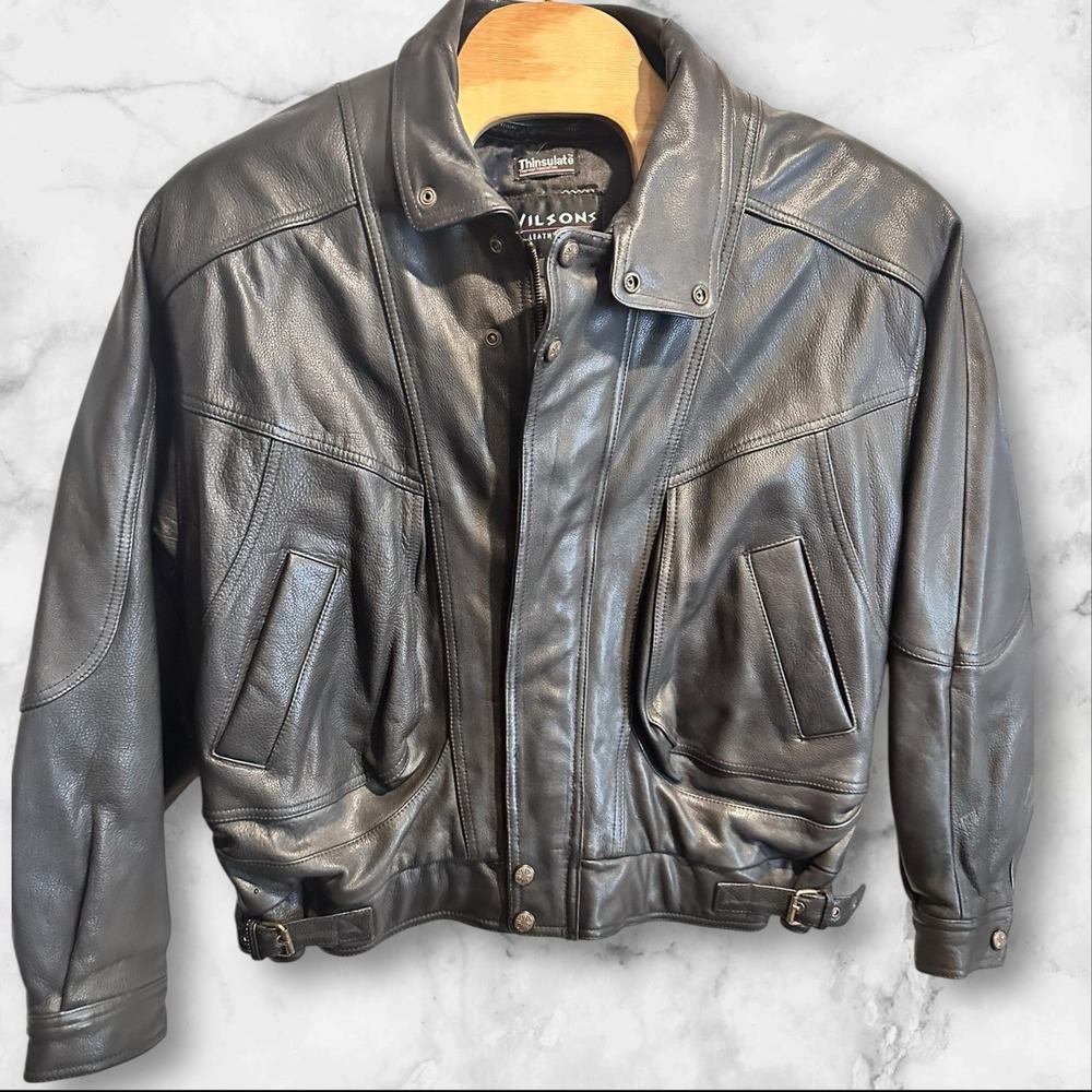 Wilson Leather Vintage‎ Motorcycle Biker Jacket Men's L Black Thinsulate Liner